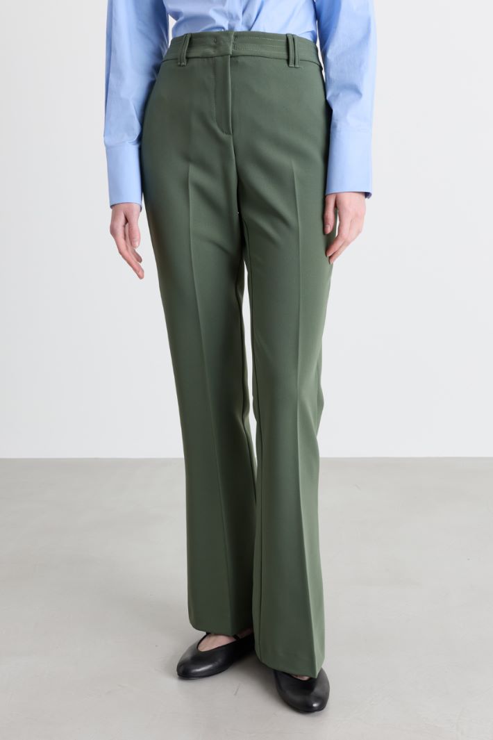 Flared trousers in technical fabric - GREEN - Intrend - 2