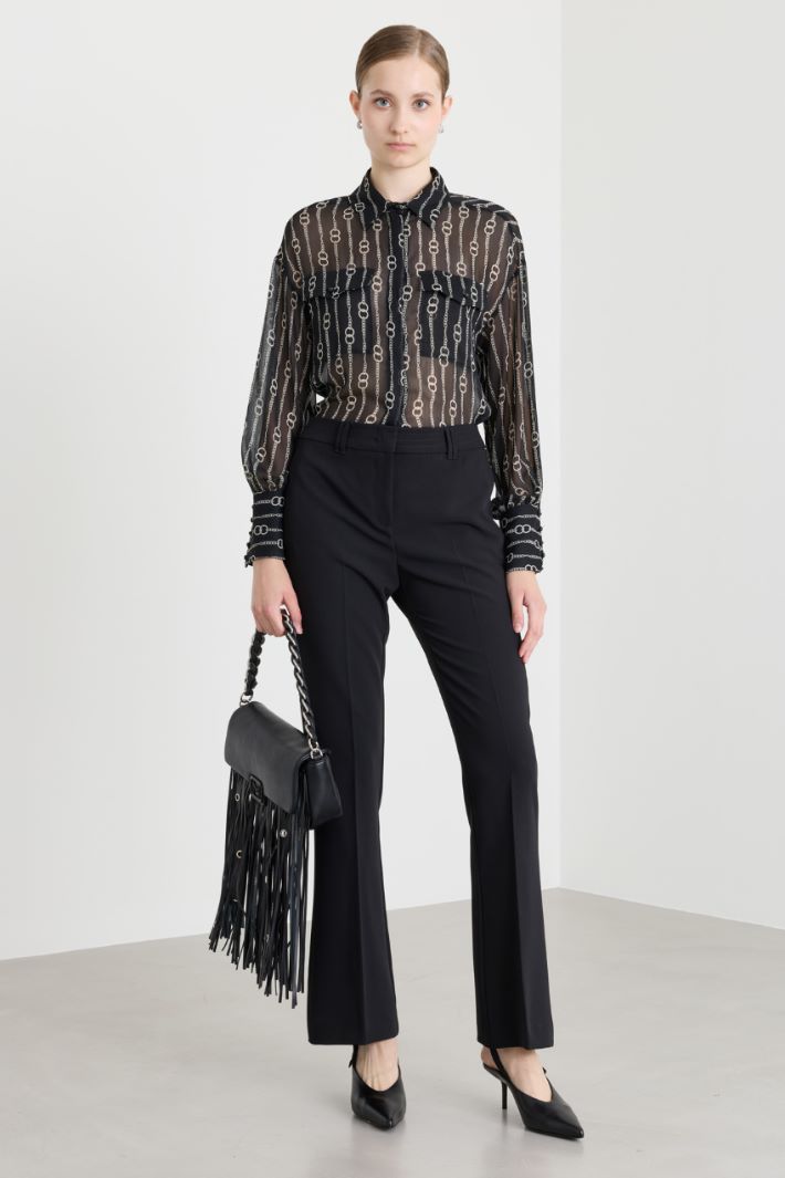 Flared trousers in technical fabric - BLACK - Intrend