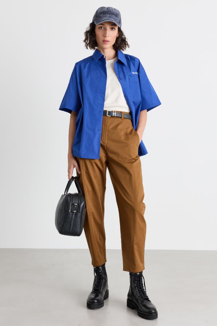 Barrel-fit drill trousers - BROWN - Intrend