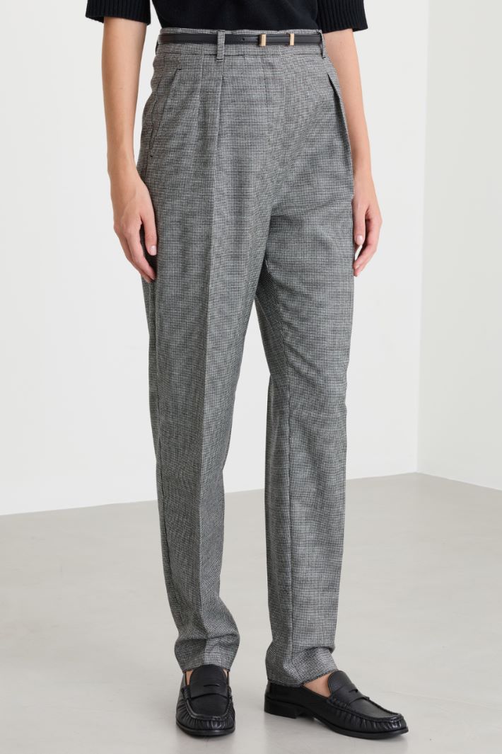 Pantalone carrot in flanella - BIANCO NERO - Intrend - 2