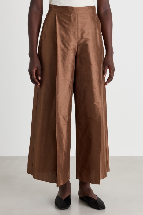 Pantalone cropped in shantung di seta