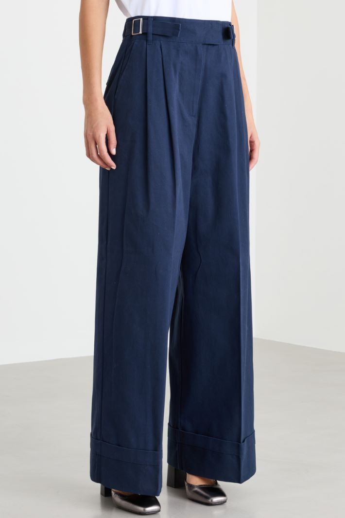 Wide-leg gabardine trousers - BLUE - Intrend - 2