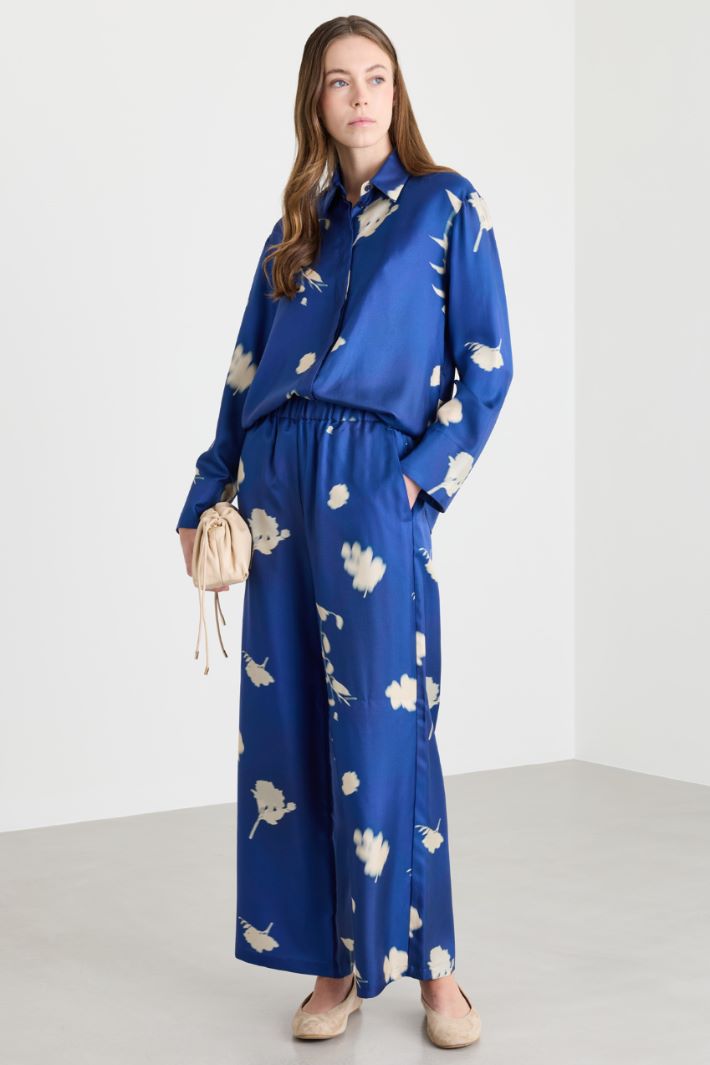 Printed twill trousers - BLUE BIANCO - Intrend
