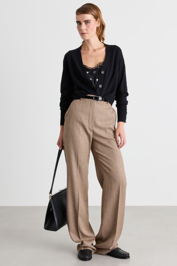 Straight-leg trousers with pressed crease - CAMEL - Intrend