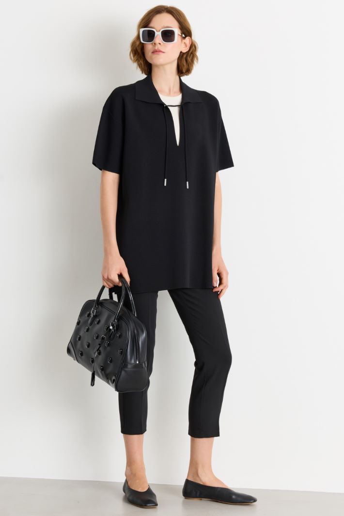 Slim-fit technical fabric trousers - BLACK - Intrend