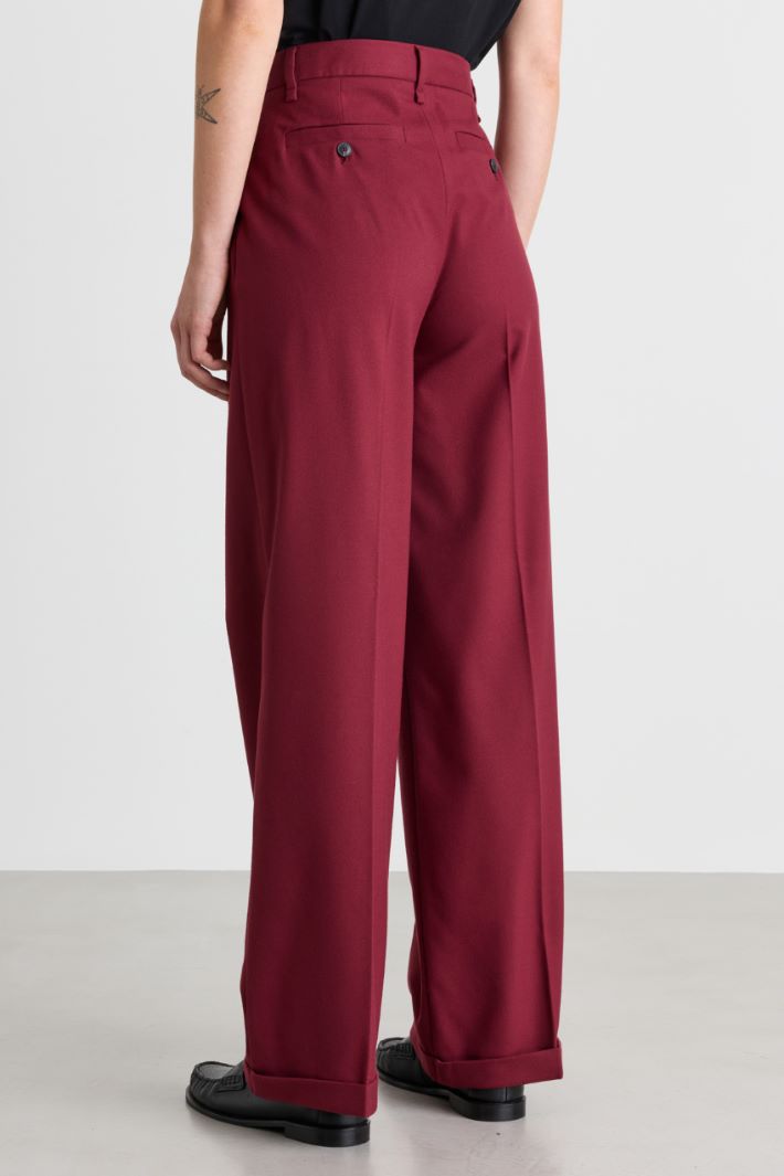 Pantalone ampio in flanella - BORDEAUX - Intrend - 4