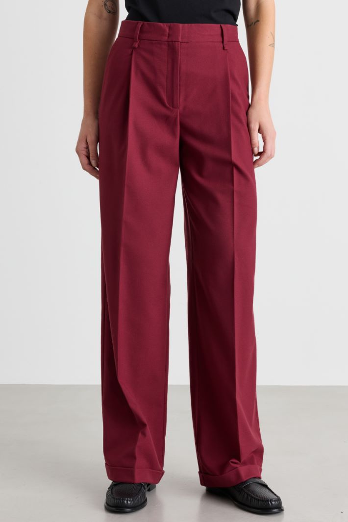 Pantalone ampio in flanella - BORDEAUX - Intrend - 2