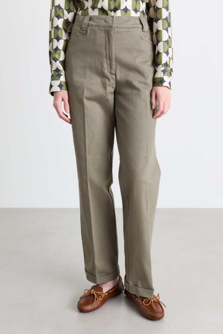 Turn-up drill trousers - GREEN - Intrend - 2