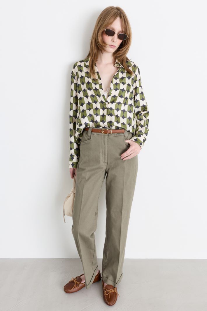 Turn-up drill trousers - GREEN - Intrend