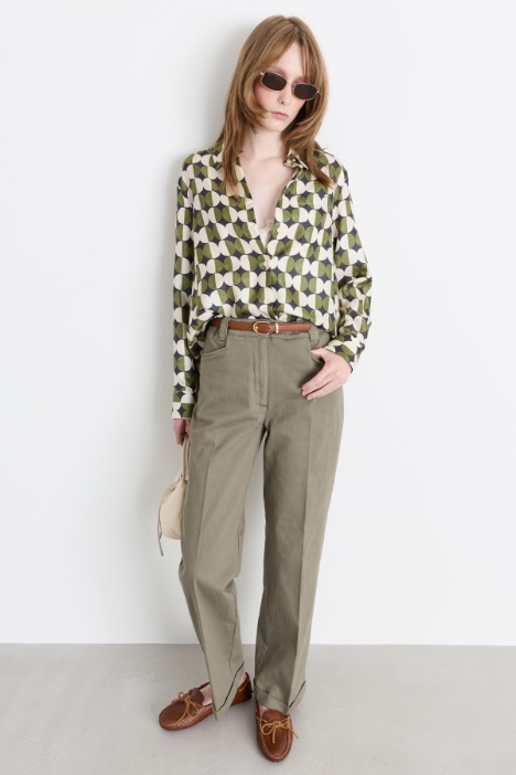 Pantalone in drill con risvolto - Intrend