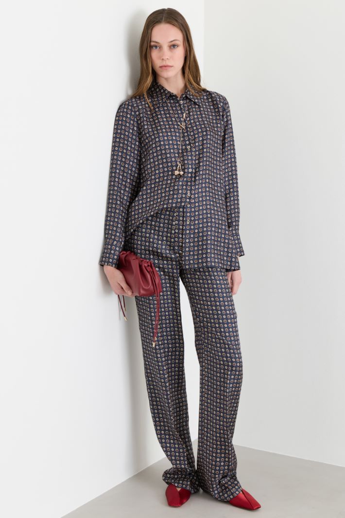 Printed twill trousers - BLUE - Intrend