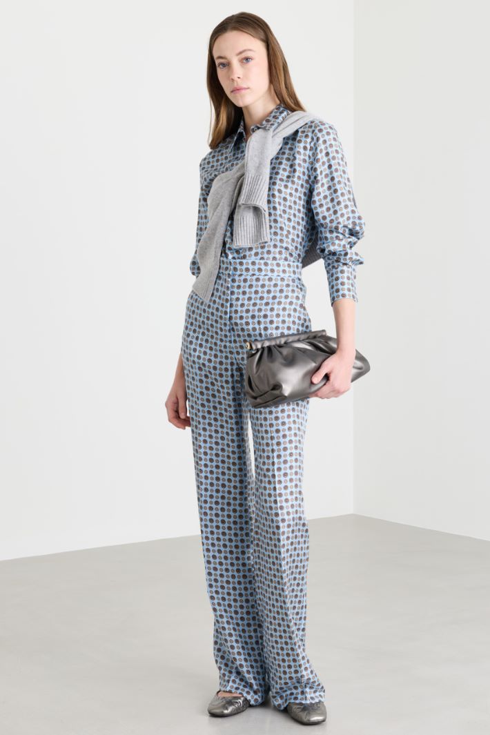Printed twill trousers - LIGHT BLUE - Intrend