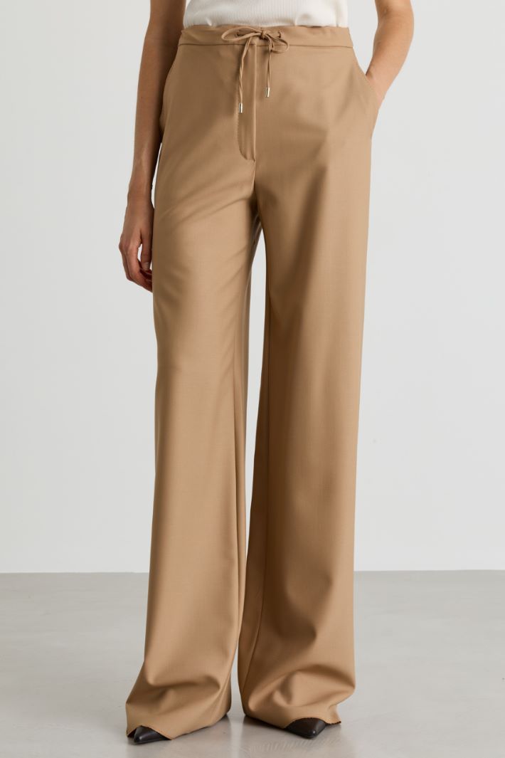 Drawstring serge trousers - CAMEL - Intrend - 2