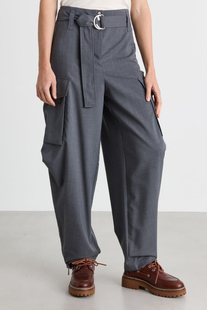 Cargo Trousers with Zipped Cuffs - GREY - Intrend - 2