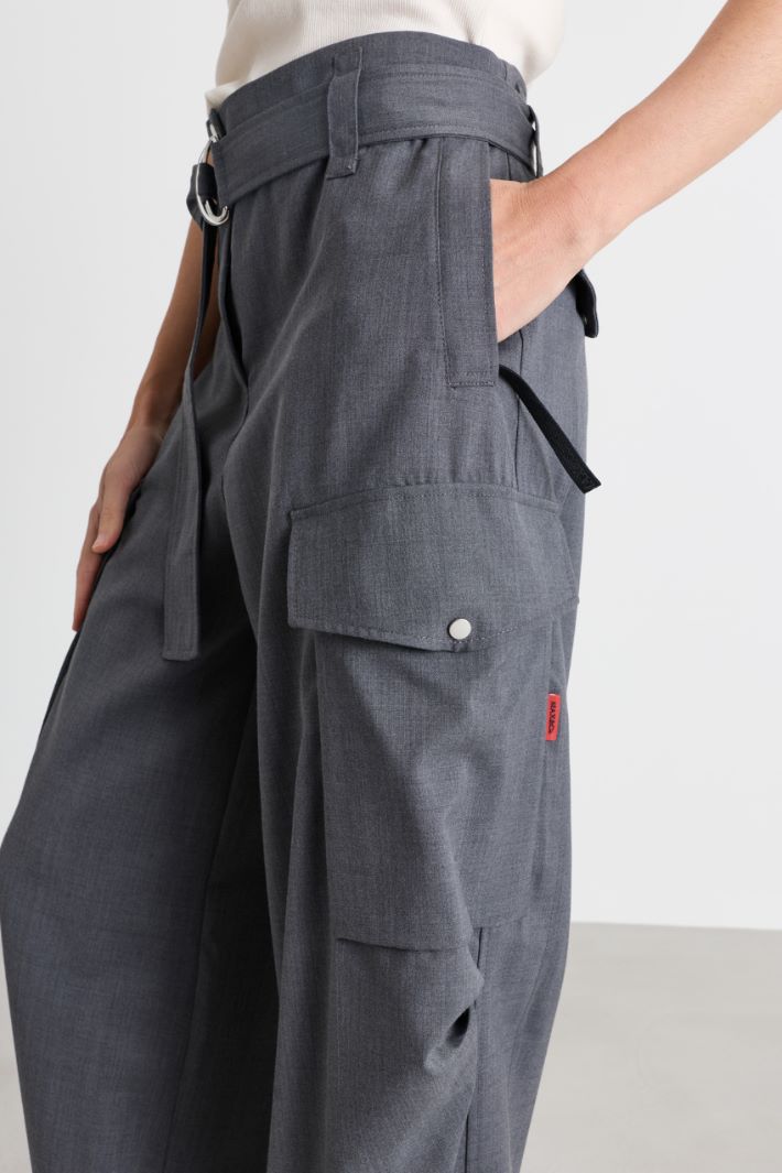 Cargo Trousers with Zipped Cuffs - GREY - Intrend - 3