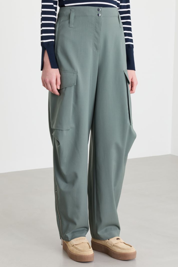 Cargo Trousers with Zipped Cuffs - GREEN - Intrend - 2