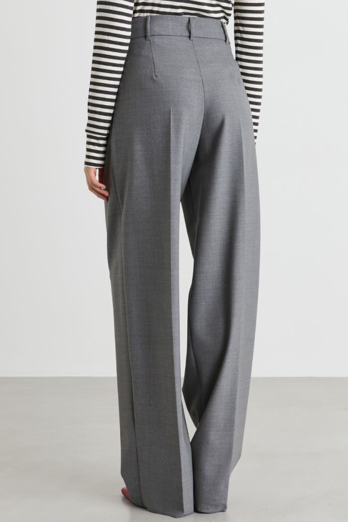 Wide-leg stretch wool twill trousers - GREY - Intrend - 4