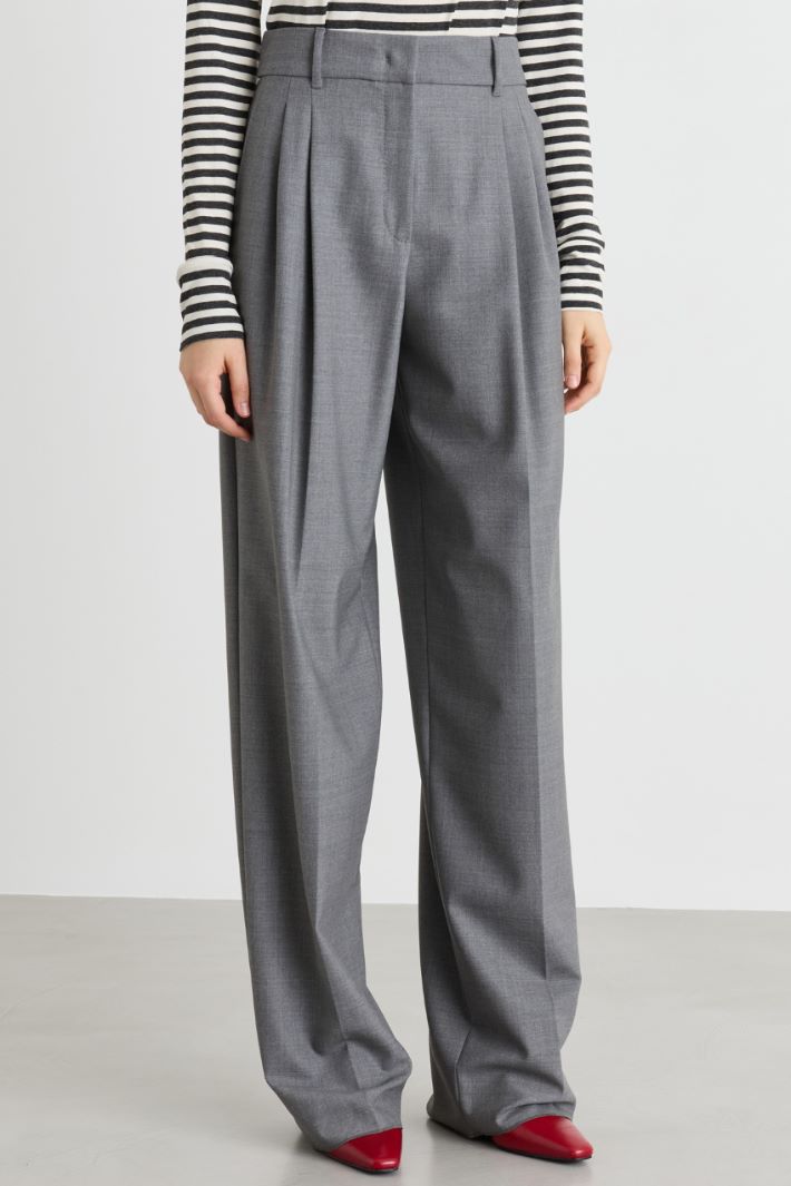 Wide-leg stretch wool twill trousers - GREY - Intrend - 2