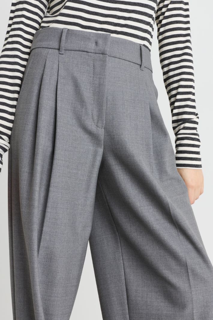 Wide-leg stretch wool twill trousers - GREY - Intrend - 3