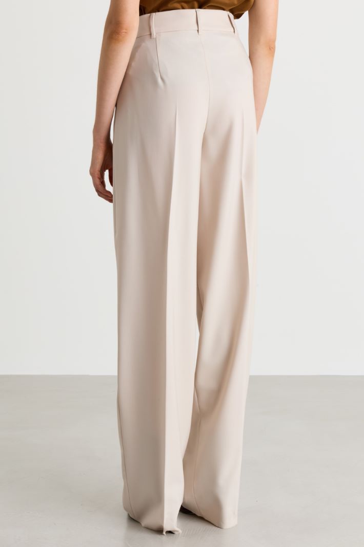 Wide-leg stretch wool twill trousers - BEIGE - Intrend - 4