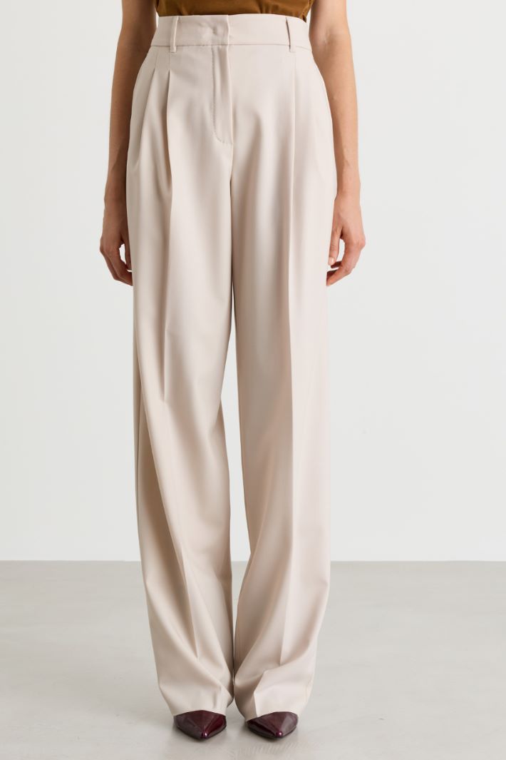 Wide-leg stretch wool twill trousers - BEIGE - Intrend - 2