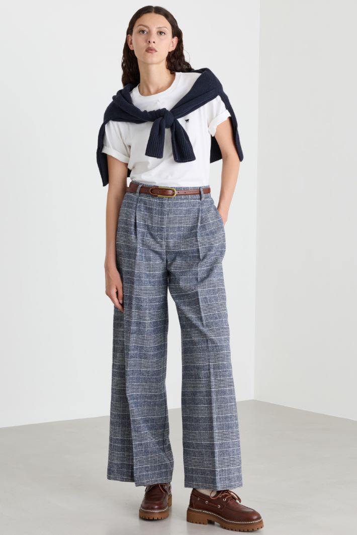 Wide-leg flannel trousers - GREY WHITE - Intrend