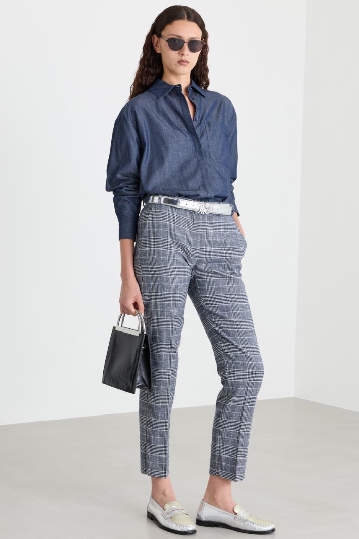 Flannel Trousers - WHITE BLACK - Intrend
