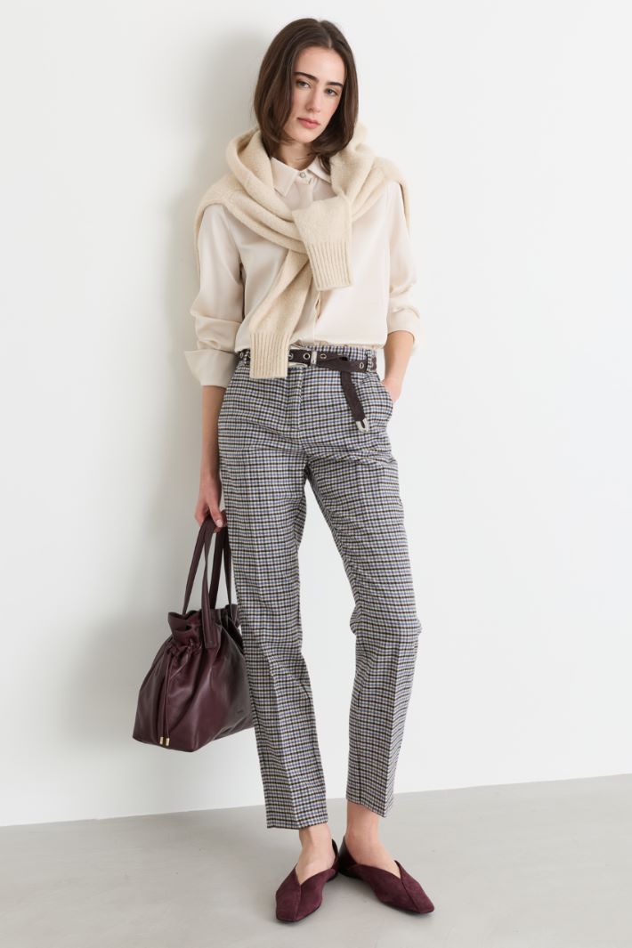 Flannel Trousers - BROWN LIGHT BLUE WHITE - Intrend