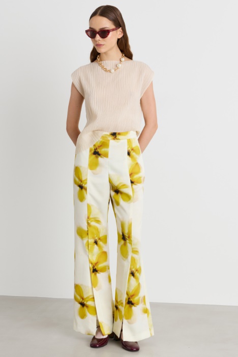 Printed satin trousers with front slits - Intrend
