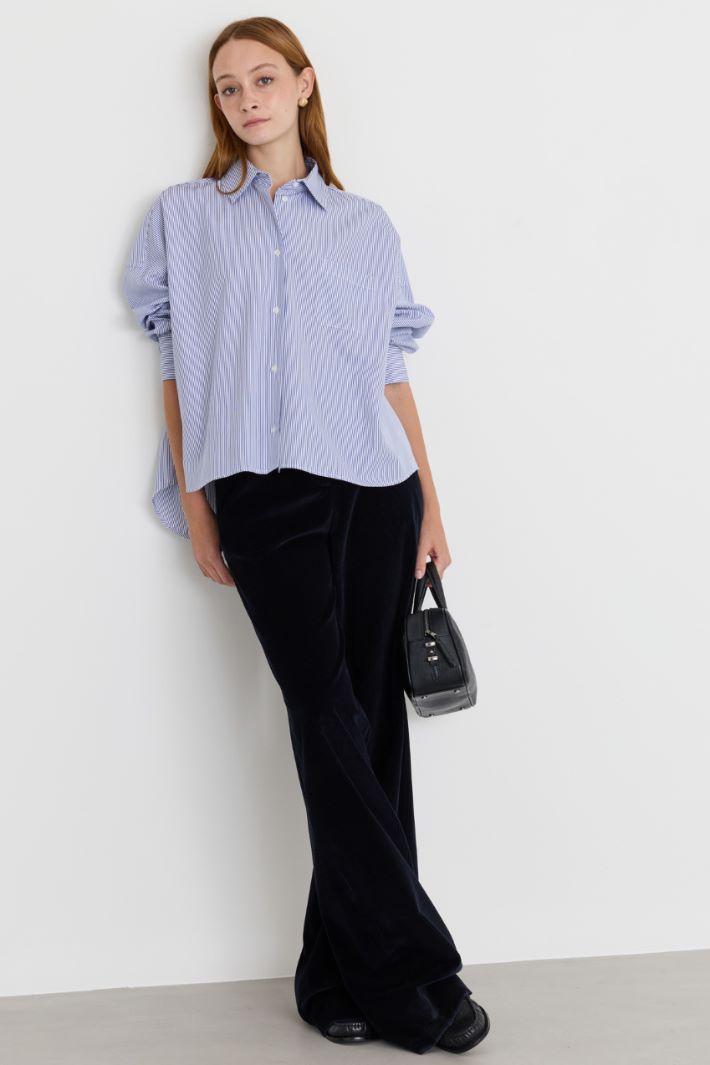 Pantalon ample en velours - BLEU - Intrend