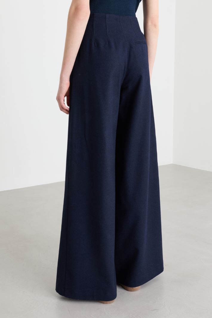 Wide-leg broadcloth trousers - BLUE - Intrend - 4