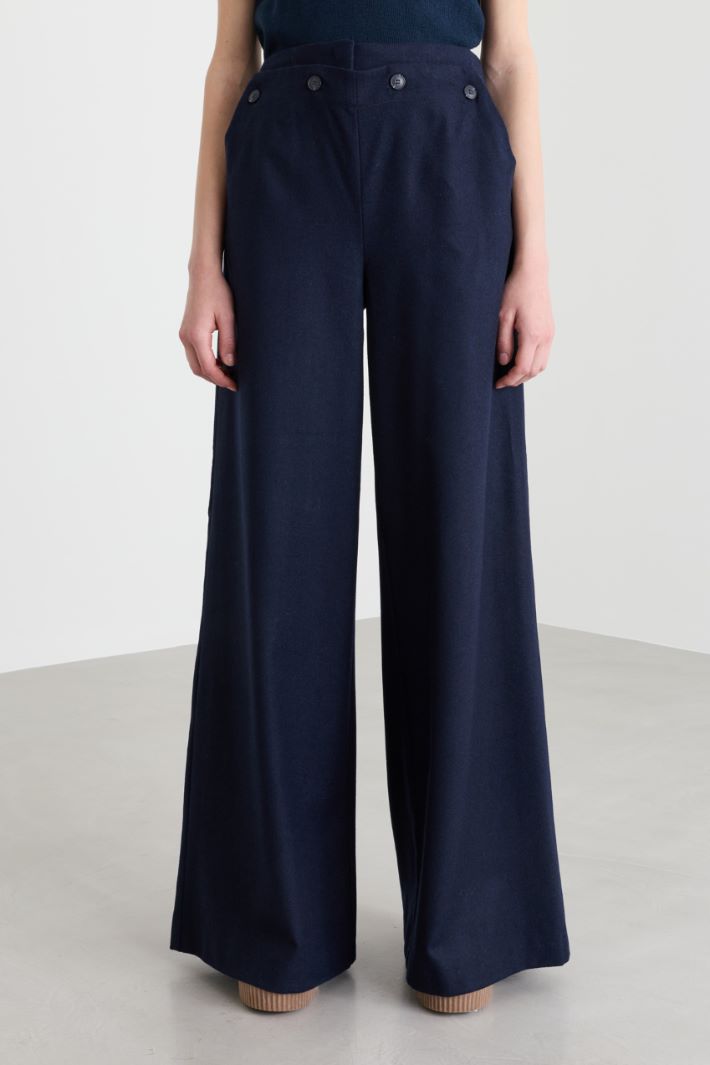 Wide-leg broadcloth trousers - BLUE - Intrend - 2