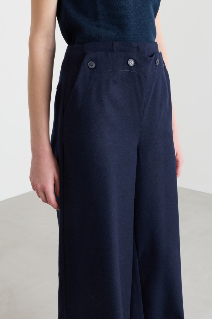 Wide-leg broadcloth trousers - BLUE - Intrend - 3