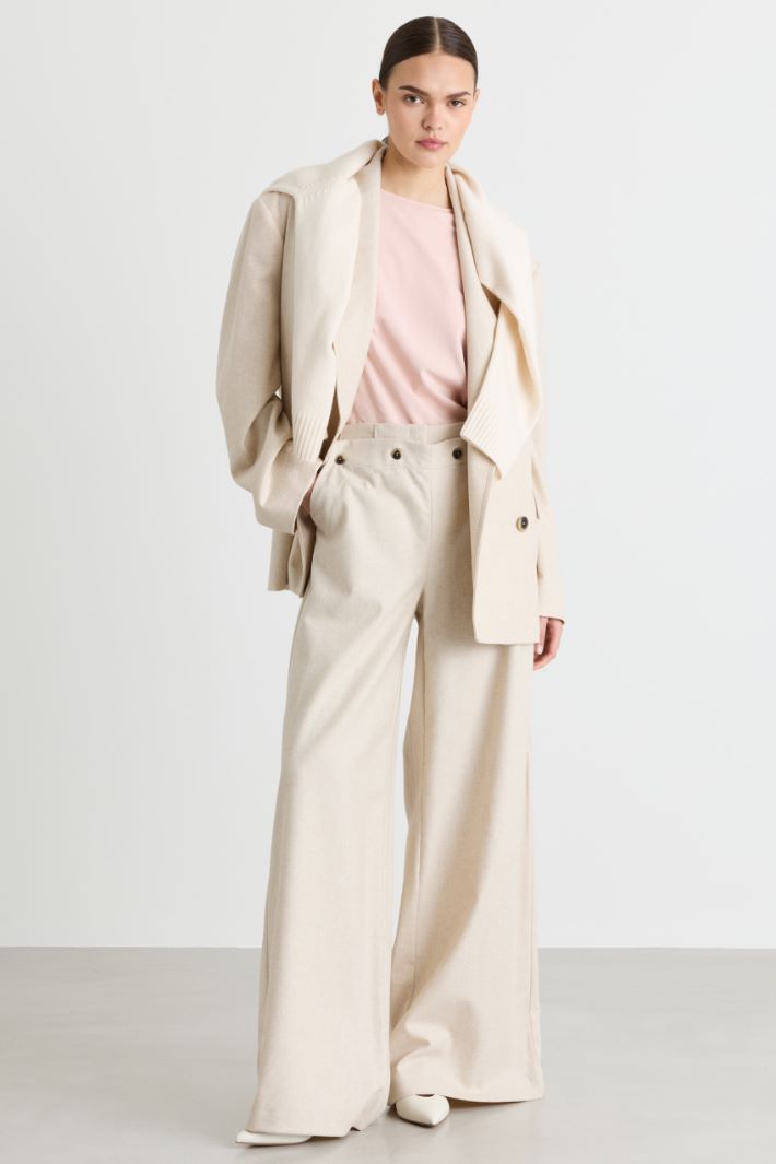 Wide-leg broadcloth trousers - WHITE - Intrend