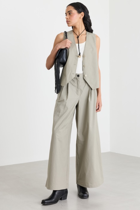Wide-leg poplin trousers - Intrend