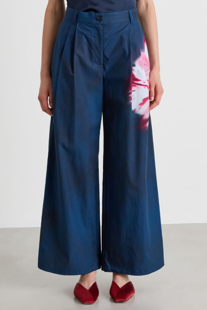 Wide-leg poplin trousers - BLUE - Intrend - 2