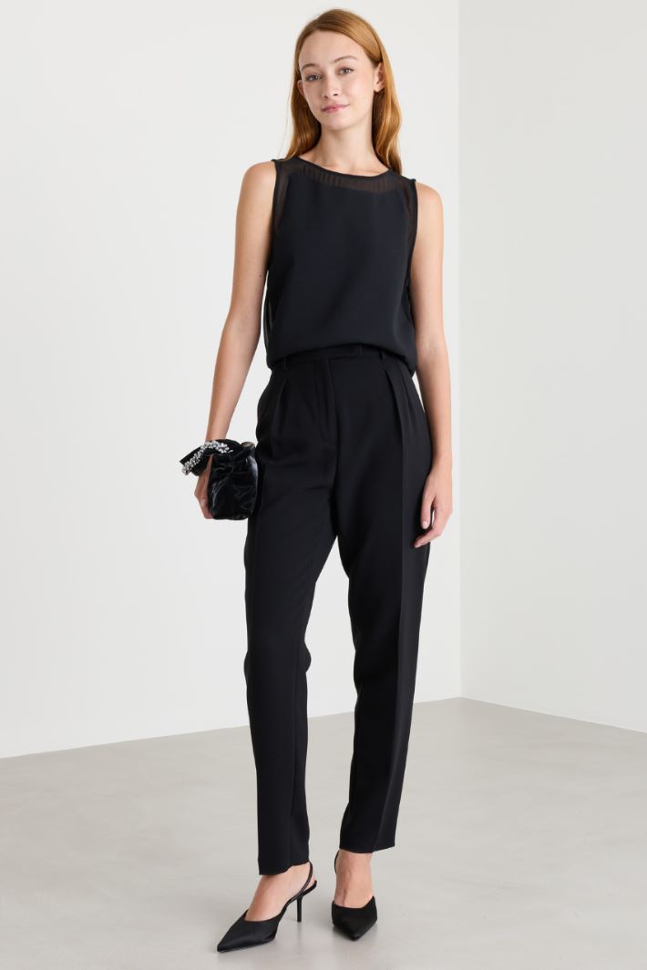 Pleated cady trousers - BLACK - Intrend