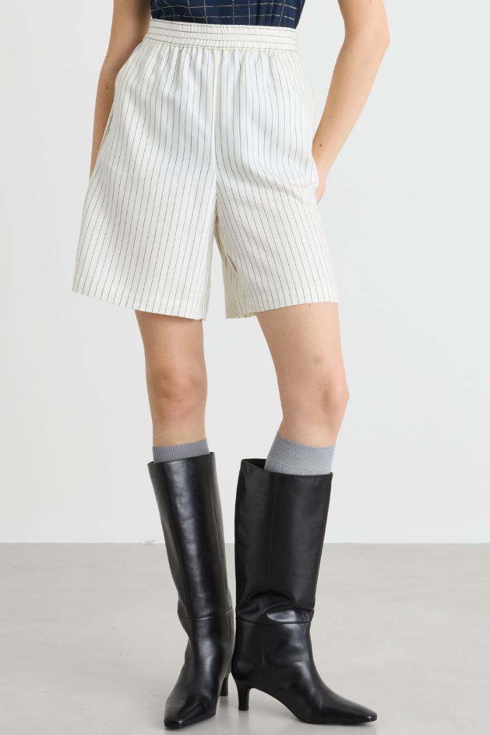 Short à rayures tennis en twill fluide - BLANC NOIR  - Intrend - 2