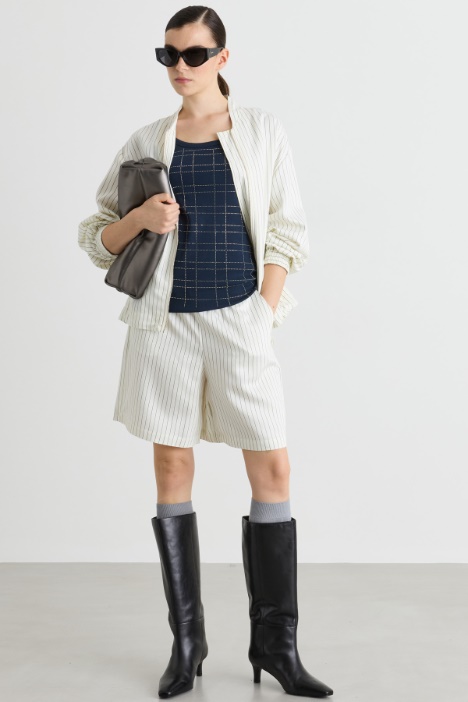 Pinstriped fluid twill shorts - Intrend
