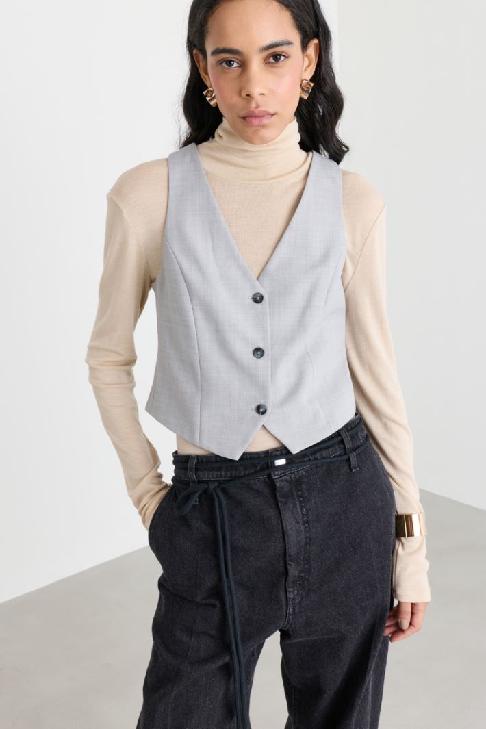 Cropped V-neck waistcoat - GREY - Intrend - 2