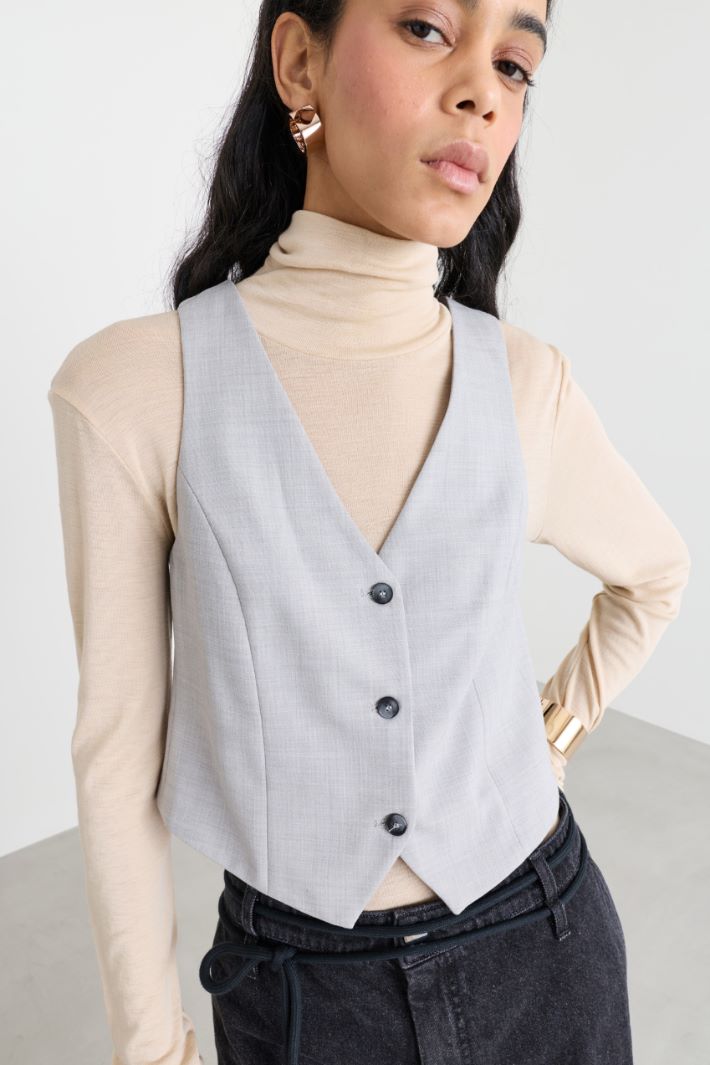 Cropped V-neck waistcoat - GREY - Intrend - 3
