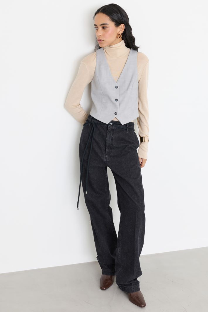 Cropped V-neck waistcoat - GREY - Intrend