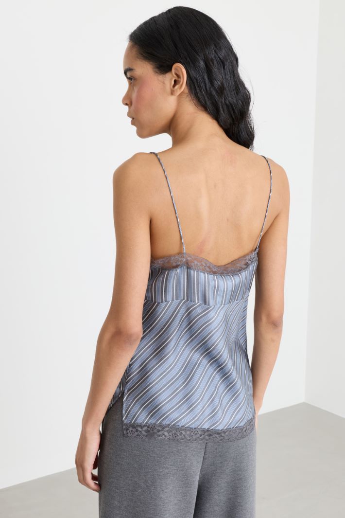 Top in twill con dettagli in pizzo - AZZURRO - Intrend - 4