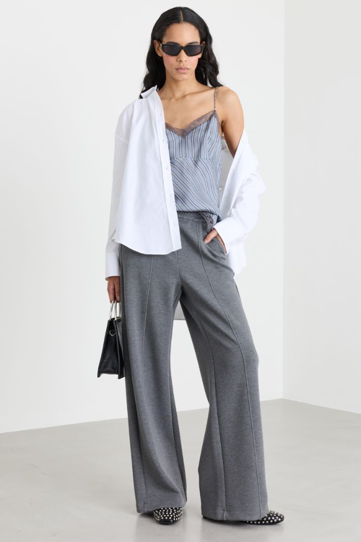 Top in twill con dettagli in pizzo - AZZURRO - Intrend