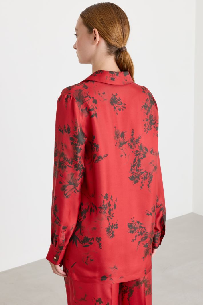 Printed silk twill blouse - RED - Intrend - 4