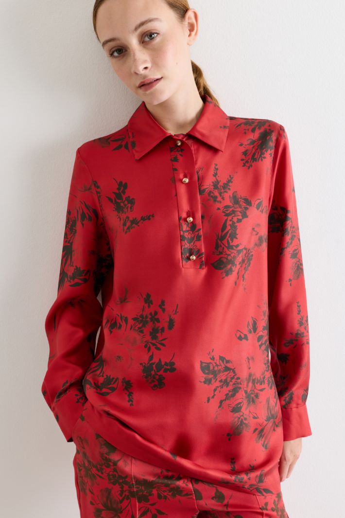 Printed silk twill blouse - RED - Intrend - 3