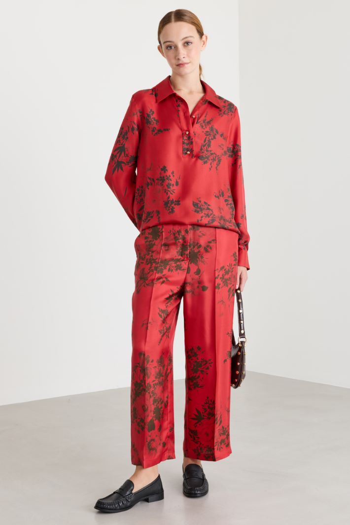Printed silk twill blouse - RED - Intrend