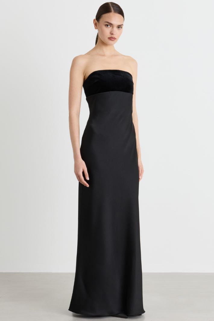 Bustier dress in lustrous crepe and velvet - BLACK - Intrend - 2
