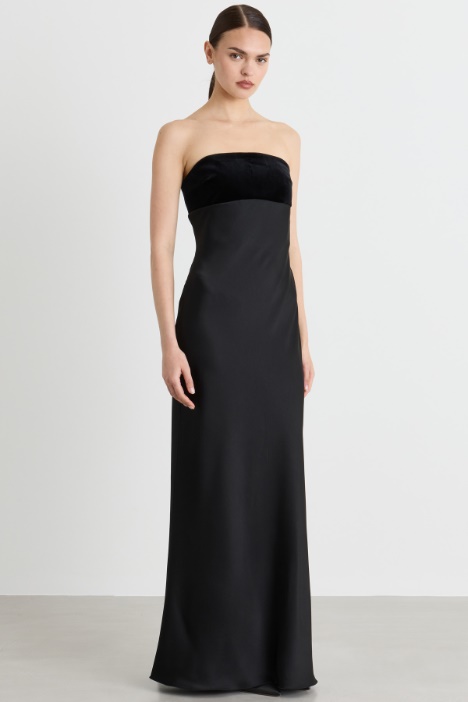 Abito bustier in crepe lucido e velluto