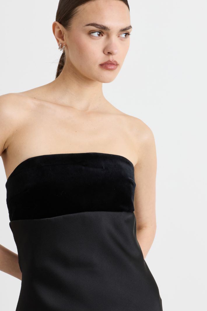 Bustier dress in lustrous crepe and velvet - BLACK - Intrend - 3